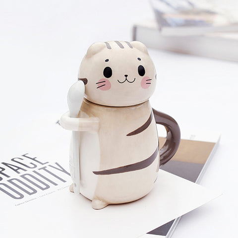 Ceramics Cat Coffee Mug With Spoon
